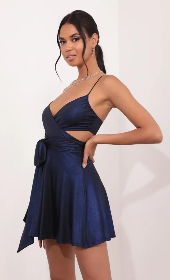 Wrap Dress Black And Blue Sparkle Women LUCY IN THE SKY Mini Dresses Wrap Dress Black And Blue Sparkle Women LUCY IN THE SKY Mini Dresses