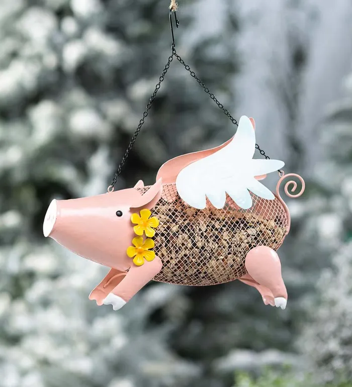 Yard and Garden Flying Pig Mesh Bird Feeder With Hanging Chain Plow and Hearth Online