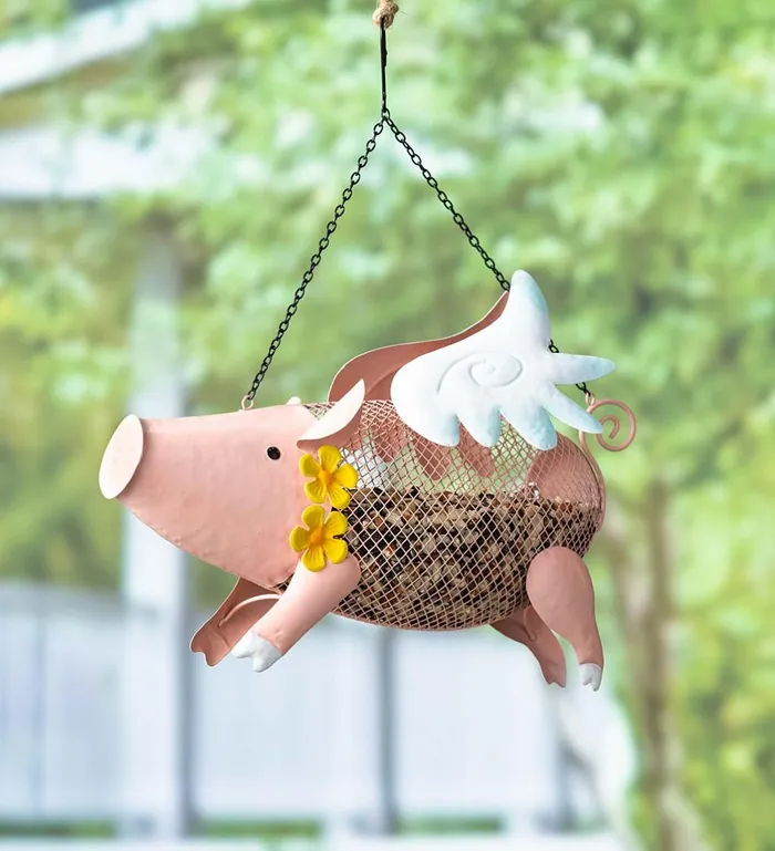 Yard and Garden Flying Pig Mesh Bird Feeder With Hanging Chain Plow and Hearth Online