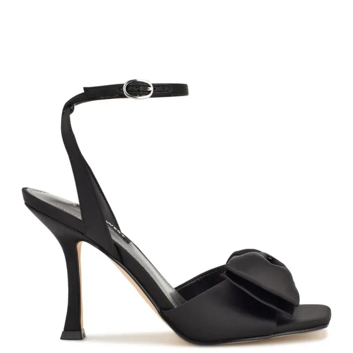 Yaway Ankle Wrap Heeled Sandals Black Satin Women Nine West Sandals