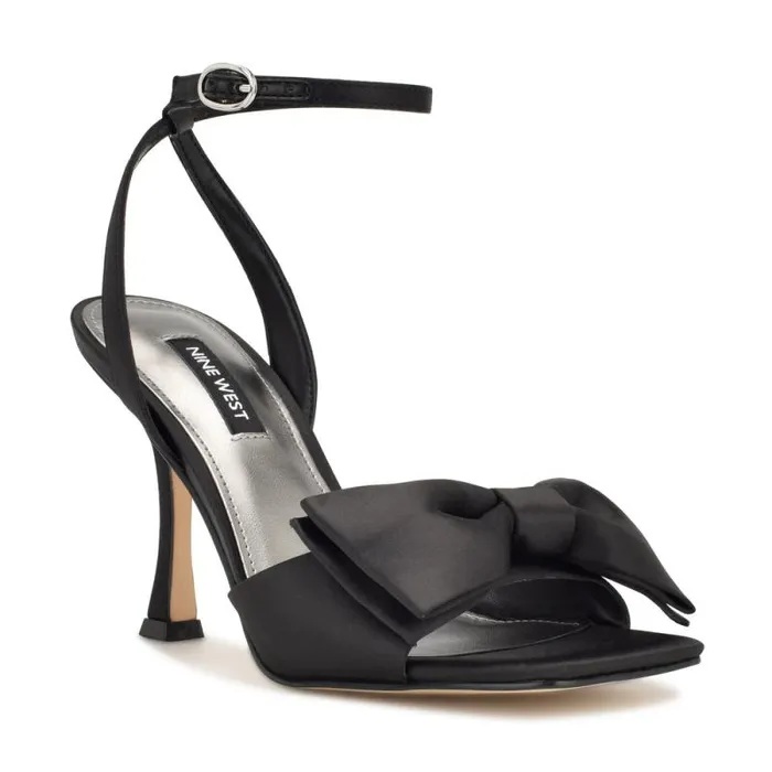 Yaway Ankle Wrap Heeled Sandals Black Satin Women Nine West Sandals