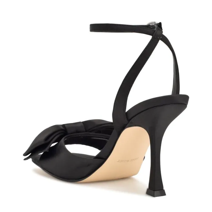 Yaway Ankle Wrap Heeled Sandals Black Satin Women Nine West Sandals