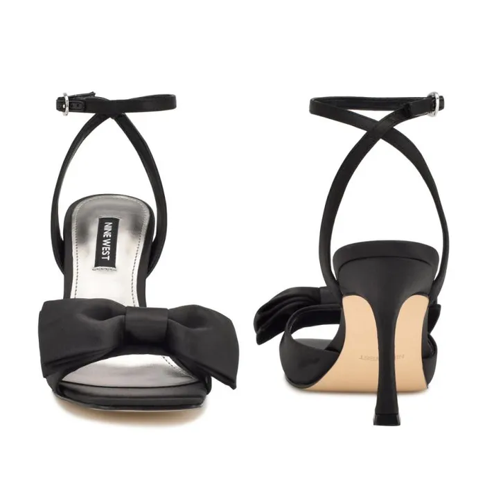 Yaway Ankle Wrap Heeled Sandals Black Satin Women Nine West Sandals