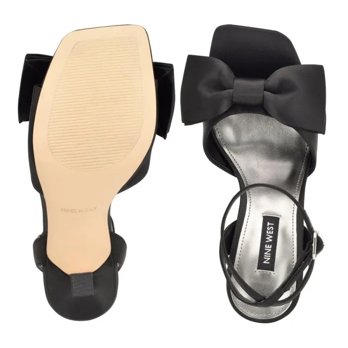 Yaway Ankle Wrap Heeled Sandals Black Satin Women Nine West Sandals