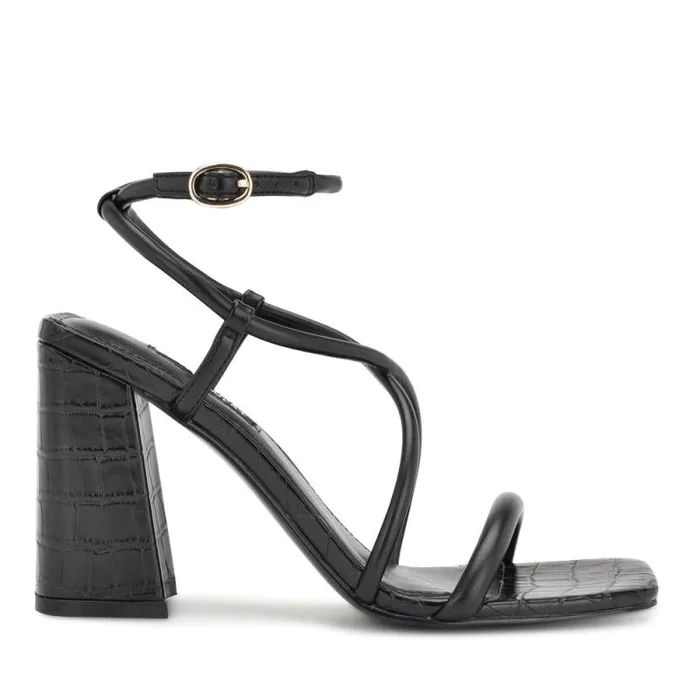 Yeera Strappy Heeled Sandals Black Croco Women Nine West Heels