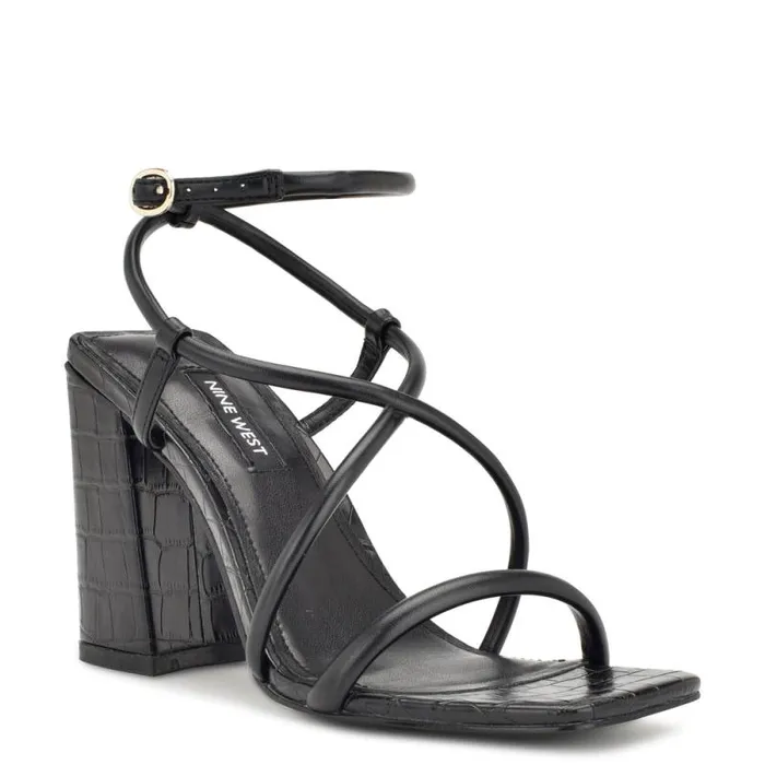 Yeera Strappy Heeled Sandals Black Croco Women Nine West Heels Yeera Strappy Heeled Sandals Black Croco Women Nine West Heels
