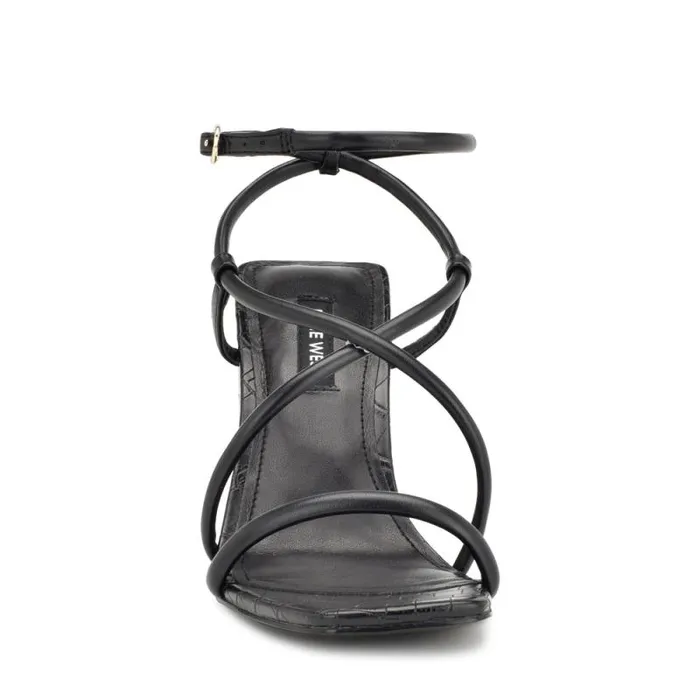 Yeera Strappy Heeled Sandals Black Croco Women Nine West Heels Yeera Strappy Heeled Sandals Black Croco Women Nine West Heels