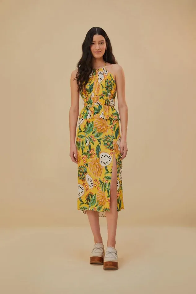 Yellow Biriba Sleeveless Midi Dress Women FARM Rio Midi Dresses