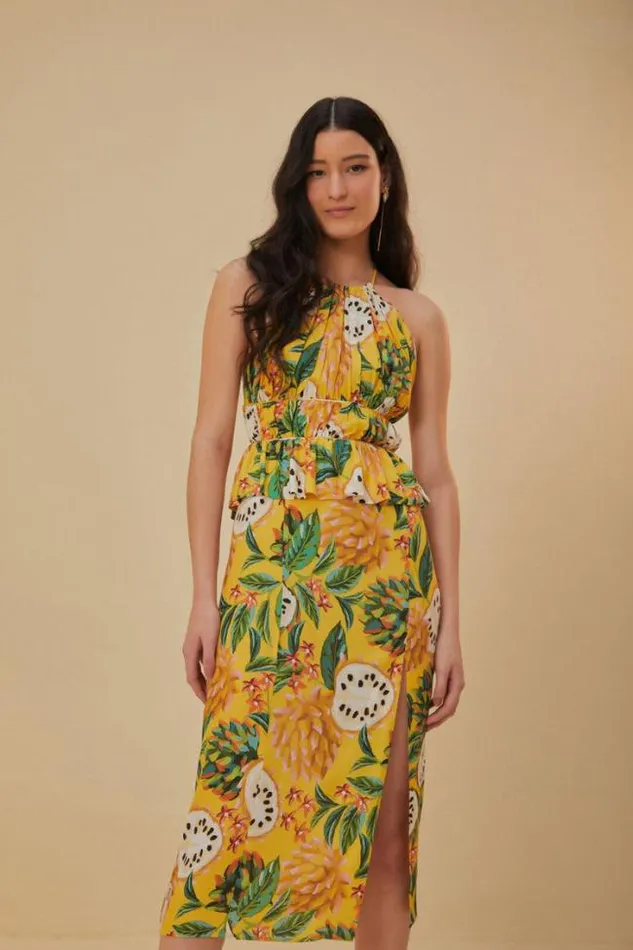 Yellow Biriba Sleeveless Midi Dress Women FARM Rio Midi Dresses