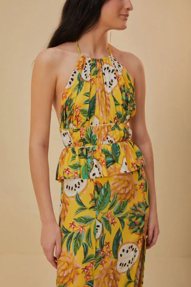 Yellow Biriba Sleeveless Midi Dress Women FARM Rio Midi Dresses