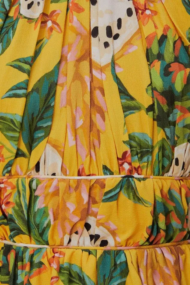 Yellow Biriba Sleeveless Midi Dress Women FARM Rio Midi Dresses