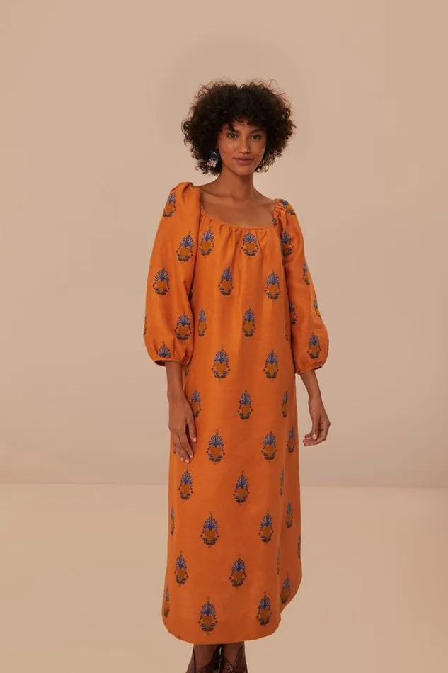 Yellow Embroidered Midi Dress Women FARM Rio Midi Dresses