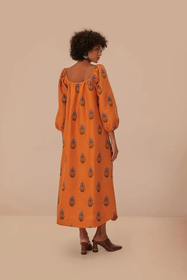 Yellow Embroidered Midi Dress Women FARM Rio Midi Dresses