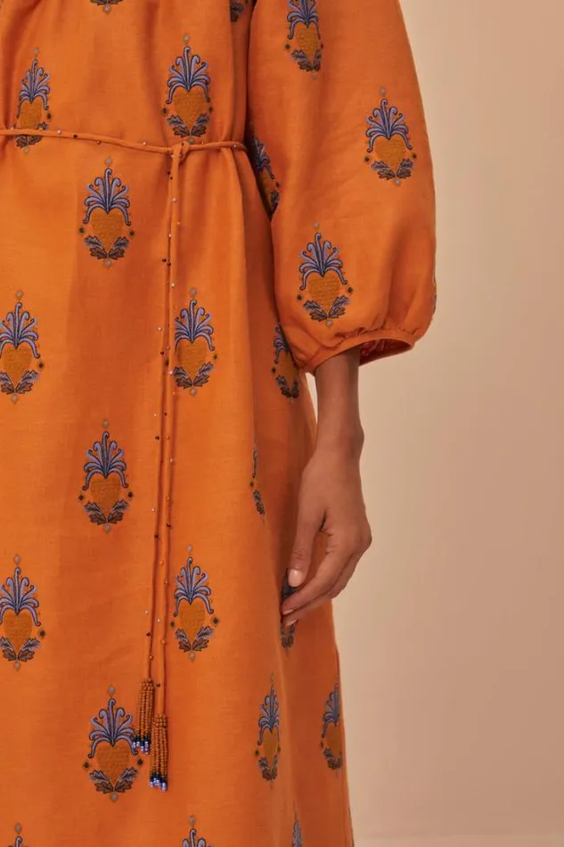 Yellow Embroidered Midi Dress Women FARM Rio Midi Dresses