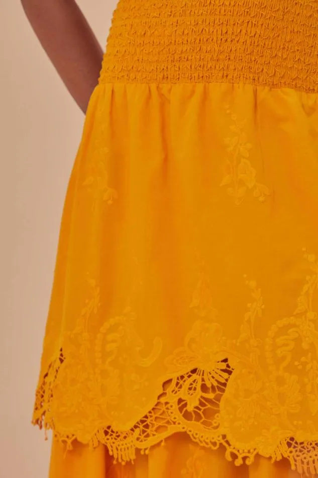 Yellow Mustard Tiered Lace Midi Skirt Women FARM Rio Skirts