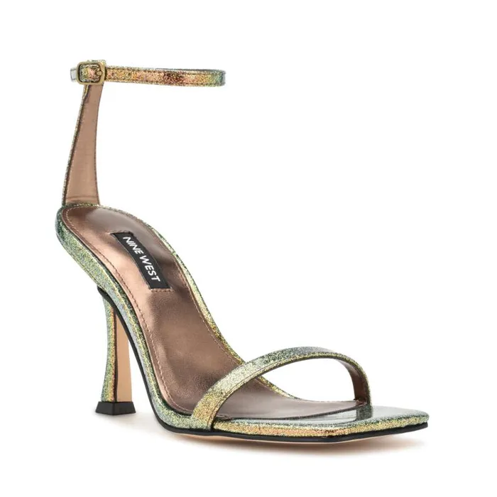Yess Ankle Strap Sandals Bronze Glitter Women Nine West Heels