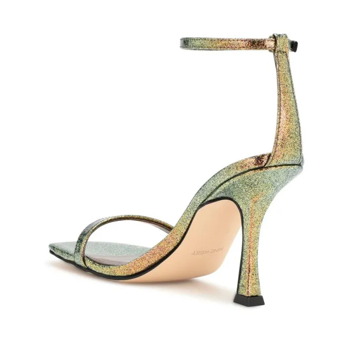 Yess Ankle Strap Sandals Bronze Glitter Women Nine West Heels