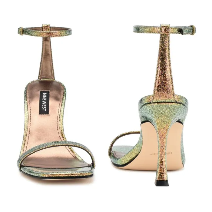 Yess Ankle Strap Sandals Bronze Glitter Women Nine West Heels