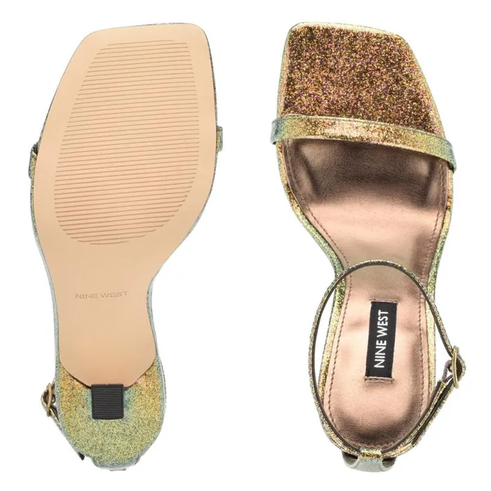 Yess Ankle Strap Sandals Bronze Glitter Women Nine West Heels